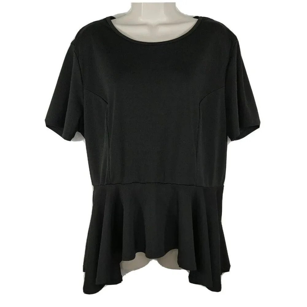 Shein Peplum Pullover Top Shirt Women Size 3XL Black Short Sleeve Sharkbite Hem